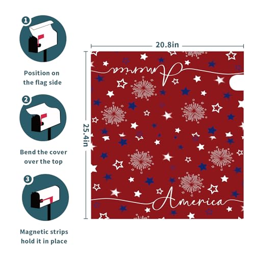 Image of 4th of July Mailbox Cover Magnetic 25.5 inchx21 inch Patriotic America Stars Fireworks Decorative Mailbox Wrap Independence Day Letter Post Cover Large Size for Garden Yard Outdoor