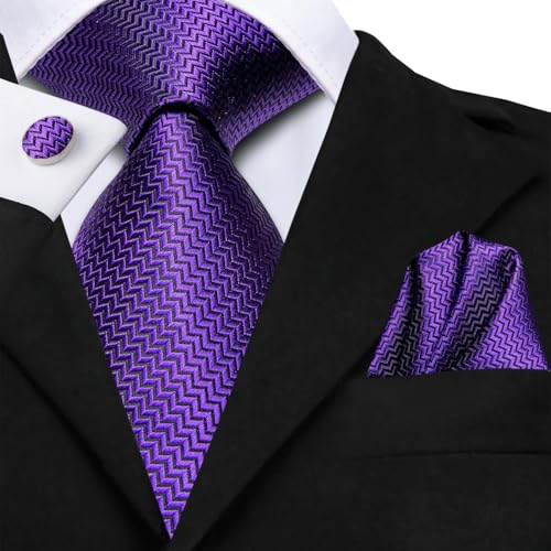 Image of Dubulle Silk Ties Set for Men Formal Paisley Striped Necktie Pocket Square Cufflinks 3PCS Sets Wedding Business Party