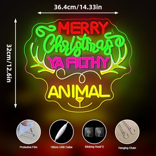Image of Merry Christmas LED Neon Sign Christmas Deer Light for Grinch Decoration