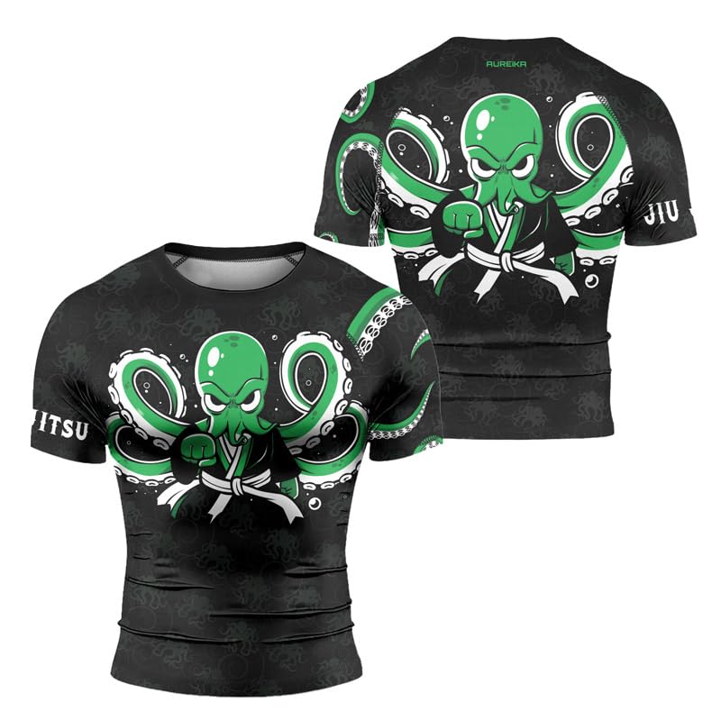 Octopus Men's MMA Short Sleeve Rash Guard – Compression Base Layer Shirt for Jiu Jitsu, Grappling, BJJ
