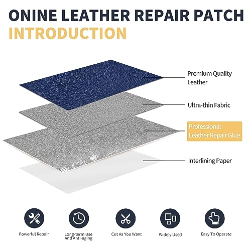 Image of ONine Leather Repair Patch, 3 x 60 Inches for Furniture, Vinyl Repair Kit, Couch Patch for Sofas, Car Seats, Office Chairs (Blue #2)