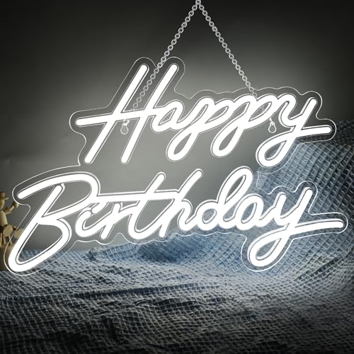 Happy Birthday Neon Sign for Wall Decor LED Happy Birthday Light Up Sign Dimmable LED Birthday Neon Light for Birthday Party Decorations Backdrop White