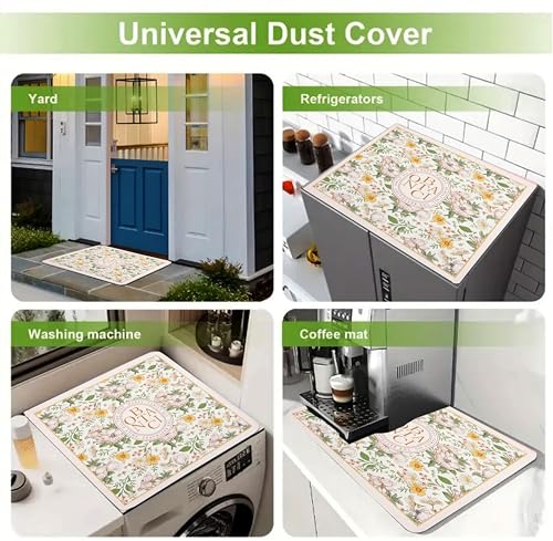Image of Homecloud Non-Slip Washing Machine Mat - Durable Waterproof Protective Cover for Washer & Dryer, Dust-Resistant Mat Ideal for Laundry Room & Kitchen Appliances | 60x60cm (Beige Green)