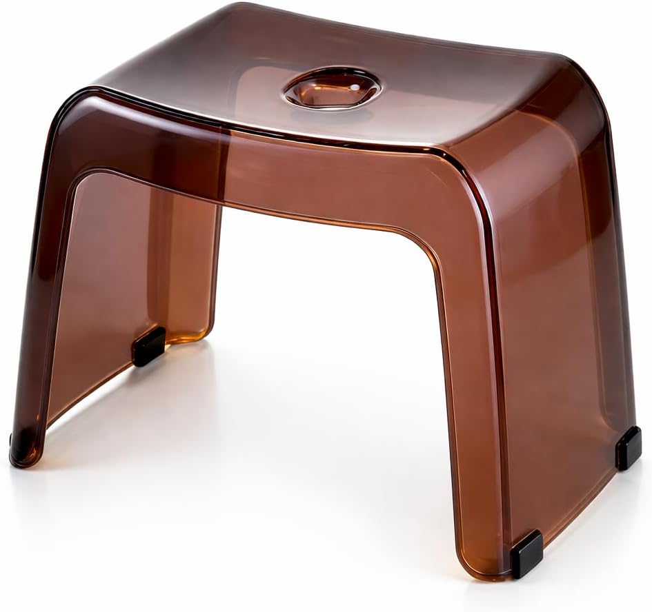 Transparent Acrylic Bath Stool, Non-Slip Shower Bench with Waterproof PET/Acrylic Material, Modern U-Shaped Design, Multipurpose Bathroom Stool for Spa, Living Room, Vanity, Supports Up to 300 Lbs