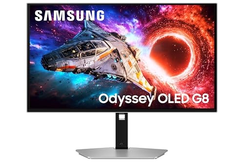 Image of Samsung Odyssey OLED G8 Gaming Monitor (27 inch) 4K UHD, 240 Hz, 0.03ms(GTG), G-Sync, FreeSync Premium Pro, DP, HDMI, USB Ports, Height, Tilt, Swivel, Pivot Adjust Stand, (LS27HG800SWXXL, Silver)