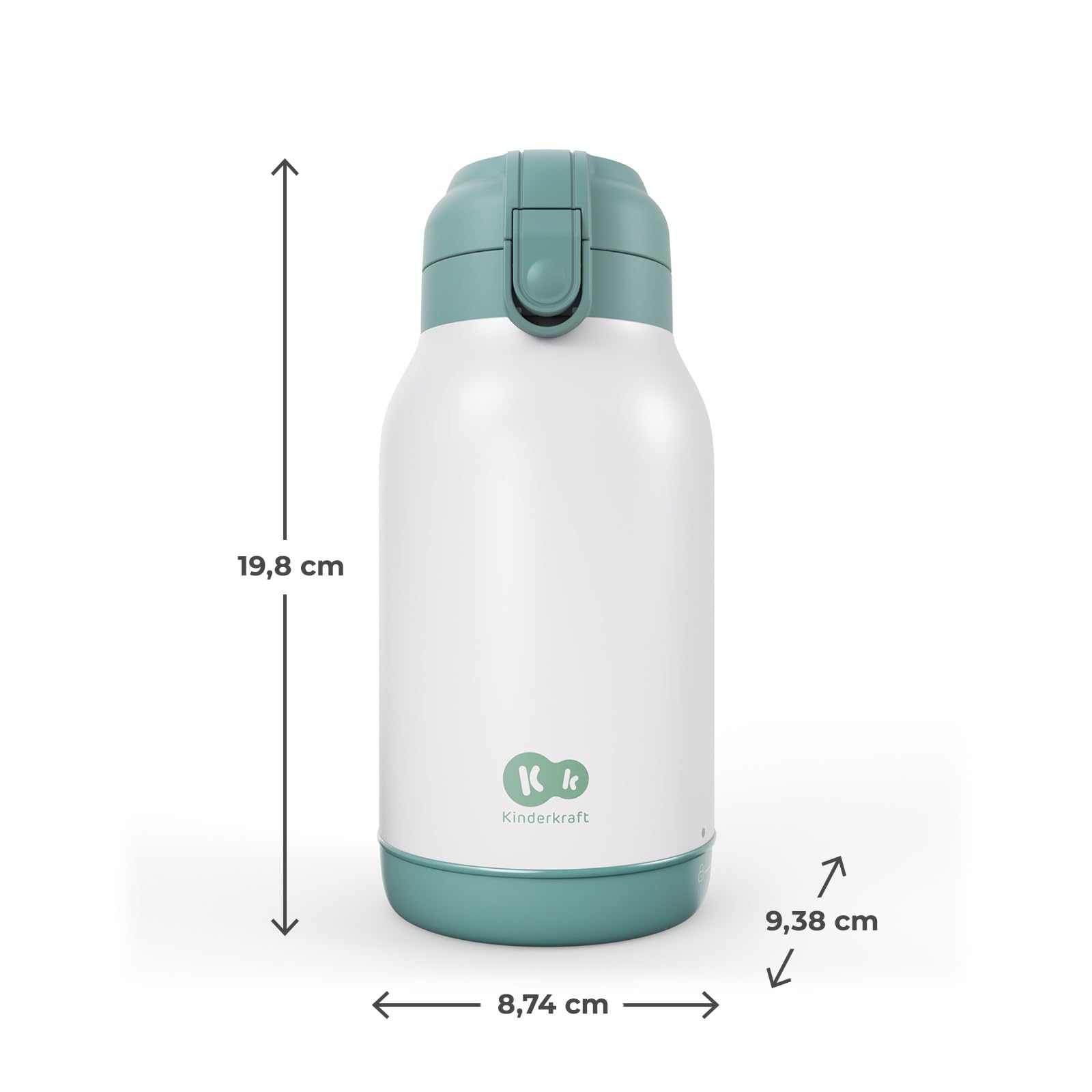 Kinderkraft GAJA scaldabiberon portatile e thermos 2 in 1 500 ml, 5 livelli di temperatura 37–55°C, batteria rimovibile, mantiene il calore fino a 20 h, ricarica USB-C, Verde