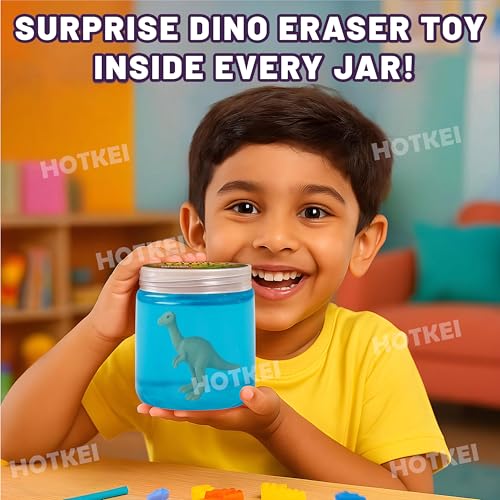 Image of HOTKEI Blue 200 gm Slime with Dinosaur Eraser Toy Inside for Kids 3 to 10 Years Kit Set Art Slime Dino Toys for Birthday Return Gift Toys for Kids Boys Girls Birthday 9-12 Year
