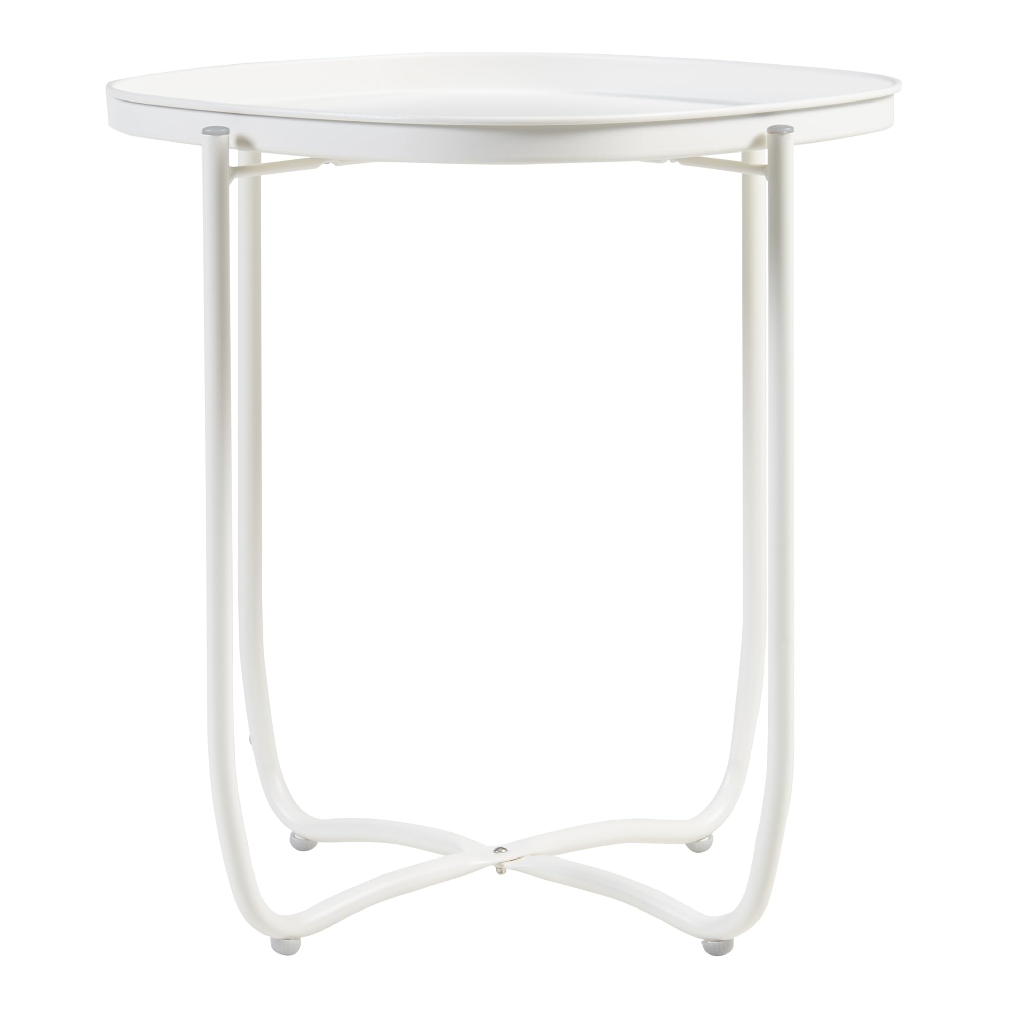 [en.casa] Mesita de Jardín Sandefjord Mesa de Café de Patio con Bandeja Extraíble Estilo Moderno Mueble de Jardín Terraza Balcón Acero 53 x 46 x 46 cm - Blanco