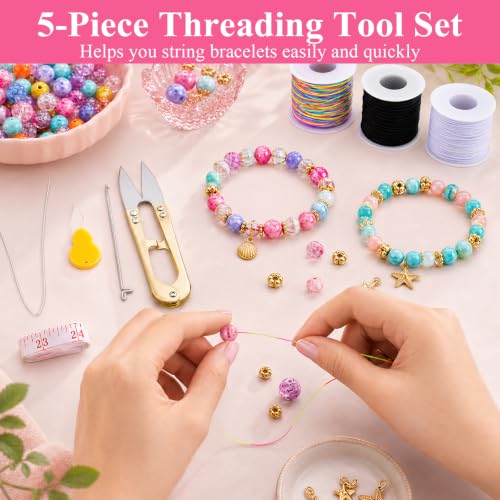 Cordón elástico de 1 mm para pulseras y manualidades con kit de tijeras y enhebradores 7
