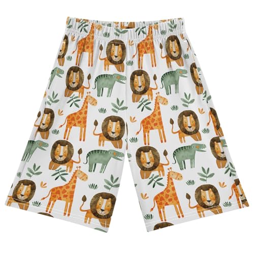 ALAZA Giraffe Leaf Lion Pajama Shorts Elastic Waist Casual Sleep Shorts with Pockets Size 6-14