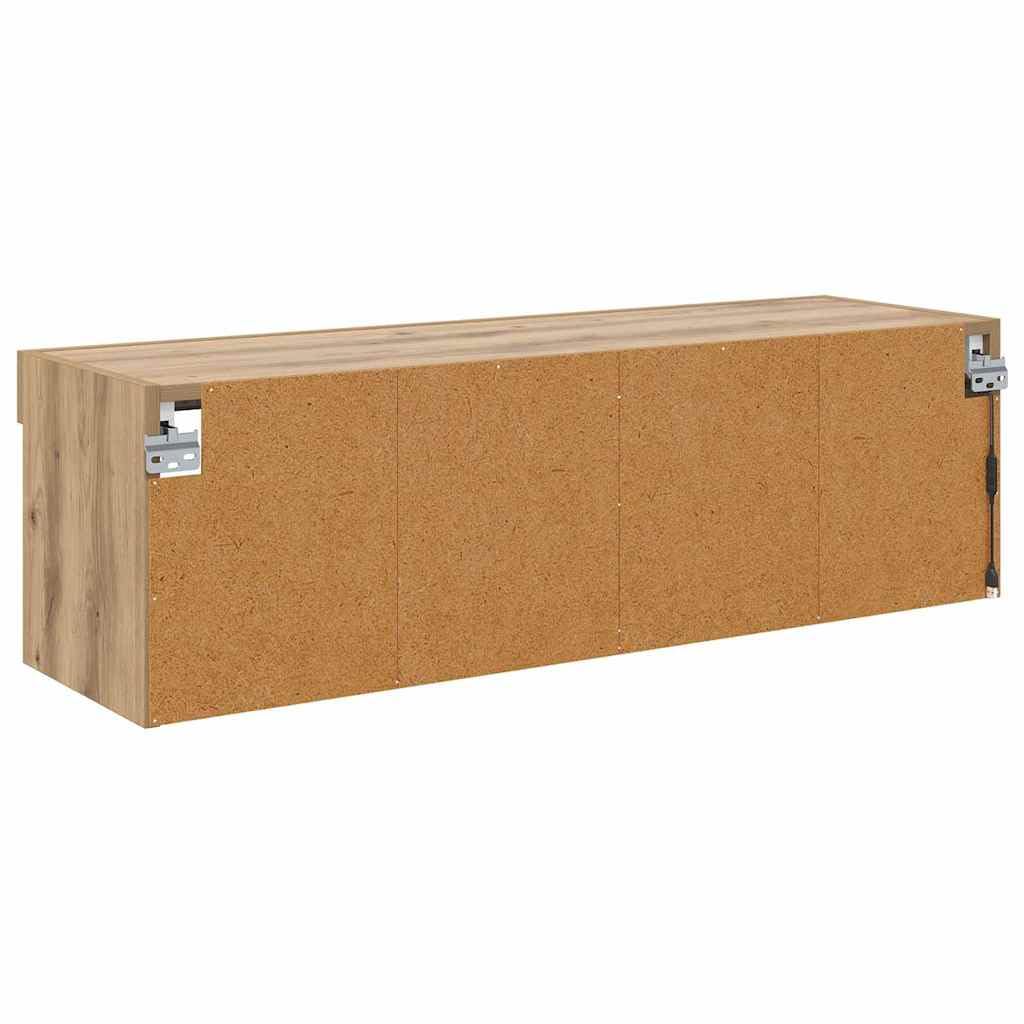 Szafka RTV wisząca LED z oświetleniem LED Dąb rzemieślniczy 100x30x30 cm nowoczesna półka pod telewizor do salonu z drzwiami i miejscem do przechowywania mebel na ścianę
