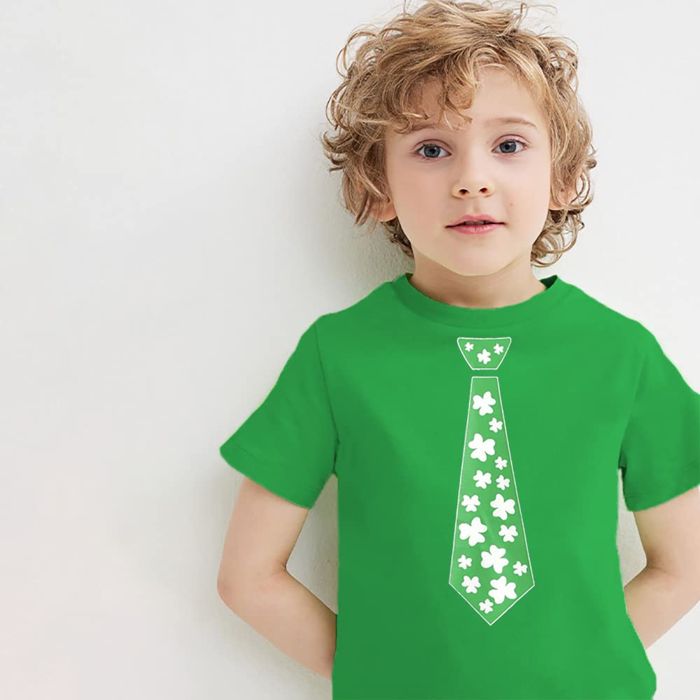 Toddler Baby Boys T-Shirt Shamrock Shirts Three Leaf Clover Necktie Printed Tees Short Sleeve Kids Girls Tops for 2t 3T