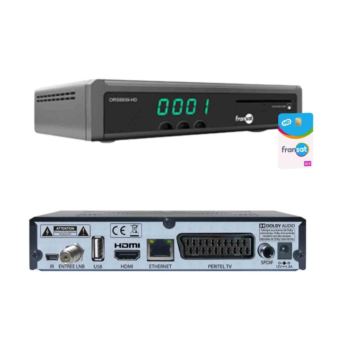 OPTEX Décodeur TV Satellite HD enregistreur USB + Carte Fransat PC7 (Satellite Eutelsat)