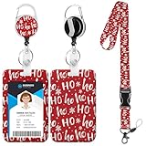 Christmas Hohoho Lanyards for ID Badges,Santa Claus Laugh Badge Reel Retractable Badge Holder with Lanyard for Teacher,Women,Men