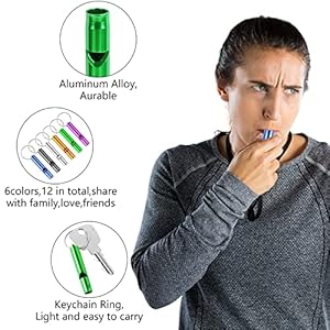 6 pcs Emergency Whistle with Key Chain, Aluminum Extra Loud Safety Survival Whistle Keychain for Outdoor Sports Camping Hiking Boating Hunting, 6 Colors