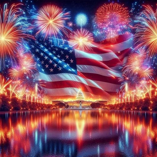 Gemozaic 4th of July Diamond Art Kits for Adults Patriotic Independence Day Diamond Painting Kit for American Flag Full Drill Round Gem Art for Holiday Gift Celebrations Home Wall Decor 14x14INCH