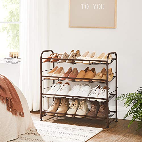 Image of SONGMICS 4-Tier Shoe Rack and 8-Tier Storage Rack Bundle, Shoe Organizer, Sturdy Narrow Shoe Shelf, Adjustable Feet, Vertical Shoes Rack Tower for Entryway, Bronze ULMR067A01 and ULMR028A01