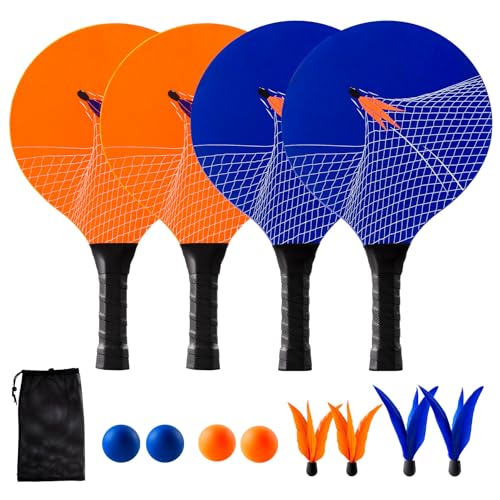 U&C Planet Beachball Set Paddle Ball Spiel Strandschlägerset aus Holz Schläger Spiel für Kinder&Familie 4 Schläger, 8 Bälle Spielzeug für Garten Strand Party