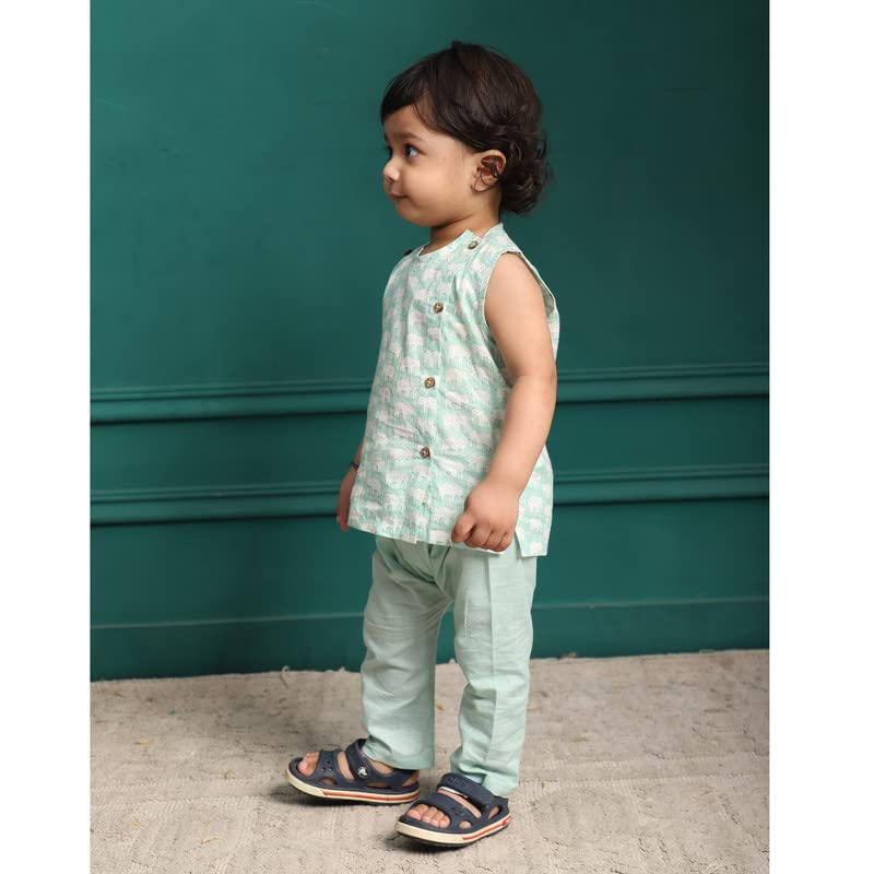 Image of POLKA TOTS Pure Cotton New Born Dress | Ultra-Soft, Breathable & Lightweight Sleeveless Jhabla Pant Set for Baby Boys & Girls | Baby Summer Clothes | Traditional Jabla & Pyjama Set for Newborns