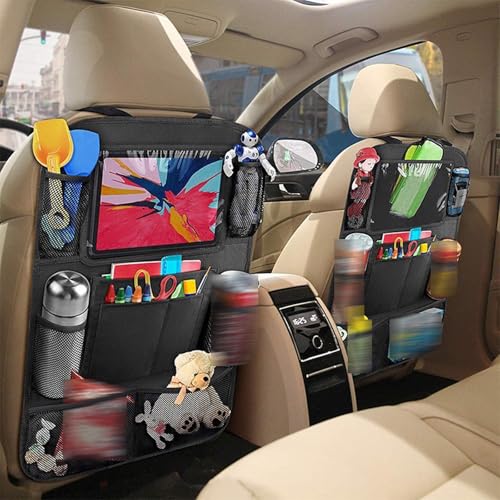 Car Seat Organizer Backseat, Automotive Seat Back Organizer, Vehicle Backseat Hanging Storage Pocket, Multipurpose Car Travel Road Trip Essentials Accessories for Kids & Adults (2 Grey)