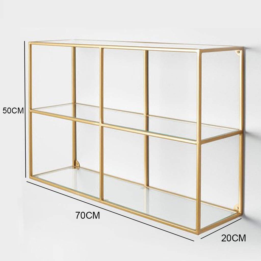 Estantería de Pared Rectangular Moderno, El Vidrio Y El Metal de Oro Decorativo de La Pared Montado Estante Estante de Almacenamiento, Ideal para El Dormitorio, Salón, Baño, Tienda de Ropa