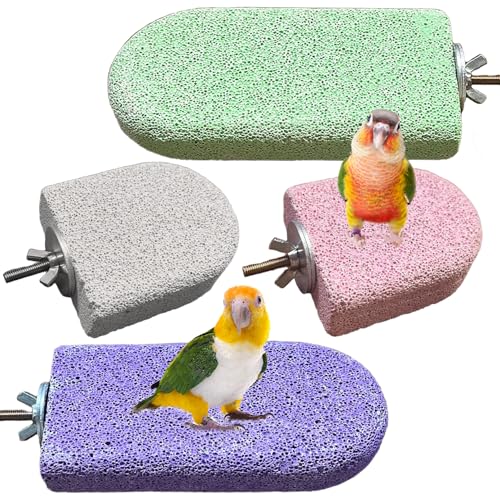 Image of 4PCS Bird Beak Grinding Stone,Parrot Perch Stands,Parakeets Platform Chewing Toys Calcium Pumice Lava Foot Claws Trimmer Climbing Ledge for Cockatiel Budgie Conures Lovebirds(Multi-Color)