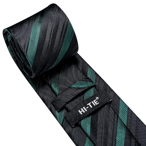 Image of Hi-Tie 70 inches Ties for Men Silk Extra Long Necktie and Pocket Square Cufflinks Set Men Big and Tall Tie Business