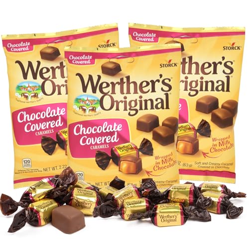 Werther's Chocolate Covered Caramels, Individually Wrapped Pieces, Bulk Candy Bowl Filler Treats, 2.22 Ounces (Pack of 3)