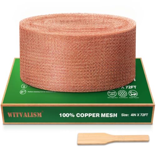 Image of Copper Mesh Rodent Control, 4in x 72ft Premium Copper Wool Ideal for Hole Blocking, Rustproof Pure Mesh for Mice Slug Snail Control, with Exclusive Wood Stick