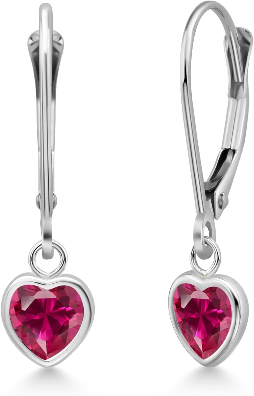 Gem Stone King 925 Sterling Silver 6MM Heart Shape Gemstone Birthstone Leverback Heart Earrings | Drop Dangle Earrings For Women