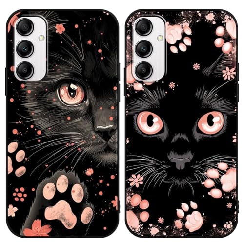 Yimctoie 2 Piezas Funda para Samsung Galaxy A14 5G 6.6',Cute Negro Gatito Estética Cat Case Lindo Dibujos Animados Aesthetic Pata de Gato Rosa,Carcasa Antichoque Protección TPU Silicona Fundas