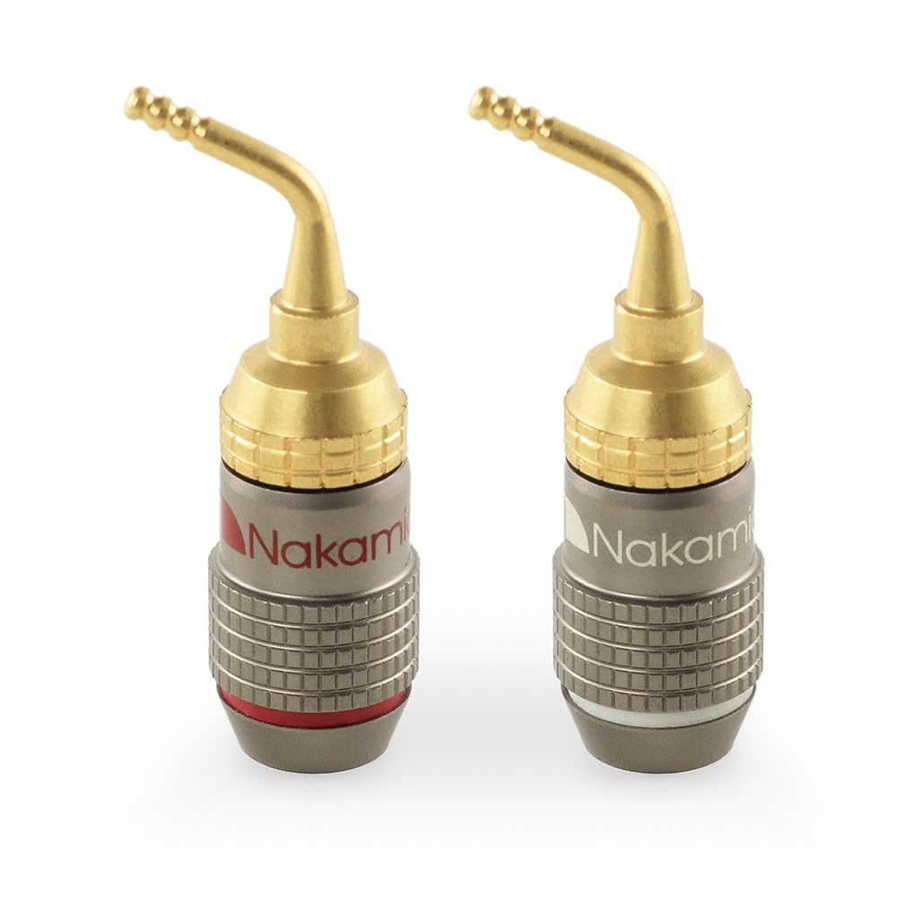 Nakamichi FanLock Excel Series 24k Gold Plated 2mm Pin Plug Banana 10 AWG - 18 AWG Gauge Size 4mm for Spring Clip Speakers Amplifier Hi-Fi Home Theatre Wire Cable Quick Connector, 2 Pcs (1-Pair)