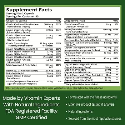 One Daily Multivitamin for Men - with Vitamins & Minerals + Organic Whole Foods, Supplement to Boost Energy, General Health - Non-GMO - 90 Capsules | 3 Month Supply