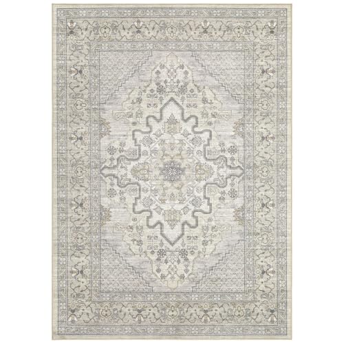 Area Rug Living Room Rugs - 12x15 Washable Boho Rug Vintage Oriental Distressed Farmhouse Large Thin Indoor Carpet for Living Room Bedroom Under Dining Table Home Office - Beige Linen by Tortania - Used condition - Image 9