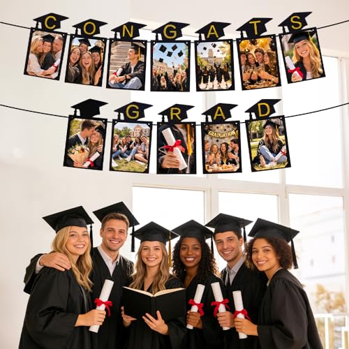 Image of Congrats Grade Graduation Photo Banner, Graduation Photo Display Decorations,Class of 2026 Party Decorations for College Senior, High, Middle, Junior, Kindergarten Pictures Display Grad Party Supplies