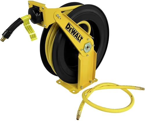 DeWalt DXCM024-0343 Carrete de manguera de doble brazo con manguera de goma premium de 3/8 "x 50'