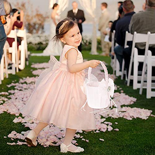 Baugger - Cesta de florista de casamento Cesta de cetim branca de marfim Cesta de casamento