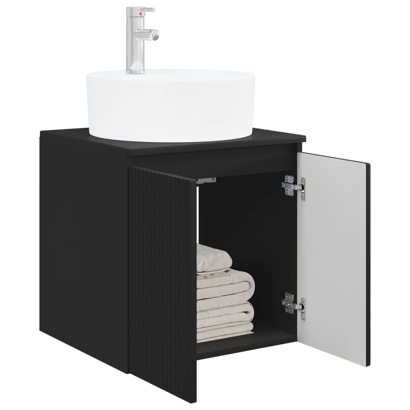Vidaxl Black Wall-Mounted Sink Vanity 49.5 X 44.5 X 65 Cm, Modern Bathroom Cabinet, Compact Vanity, Wall-Mounted Storage Solution, Clean-Line Engineered Wood Fixture