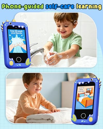 Image of UCIDCI Dinosaur Kids Smart Phone for Boy Dual Camera & Music Player Toddler Selfie Phone Toys Road Trip Toys with Learning Games, Christmas, Birthday Gifts for 3 4 5 6 7 Year Old Blue