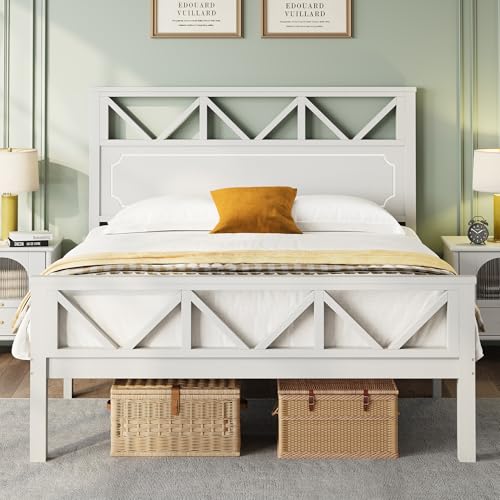 BedsPick Queen Bed Frame, Solid Wood Platform Bed Frame with...