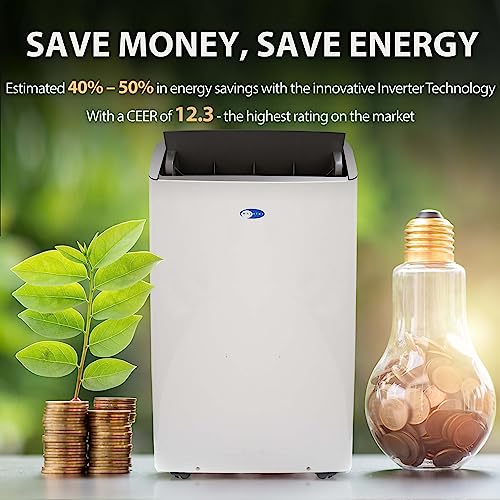 Whynter Arc-1230Wn 14,000 Btu (12,000 Btu Sacc) Nex Inverter Dual Hose Cooling Portable Air Conditioner, Dehumidifier, And Fan With Smart Wi-Fi, Up To 600 Sq Ft In White #TOP3