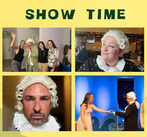 Image of Men's 18th Century Colonial Wig, Short Curly Judge Wig with Ponytail, Historical Costume Wig for Hamilton, Halloween, Theater and Cosplay (Black)