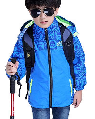 3 in 1 Boys Waterproof Jacket Inner Fleece Kids Coat for Walking, Hiking with Detachable Hood Blue 120