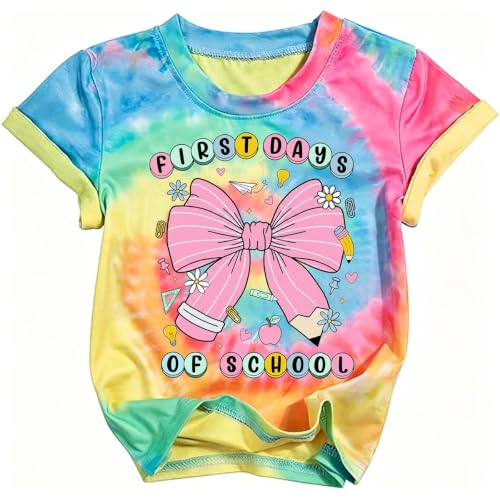 Happy First Day of School Shirt Kids Toddler Girls Kindergarten Back to School Gift Tee Tops 4-12Y