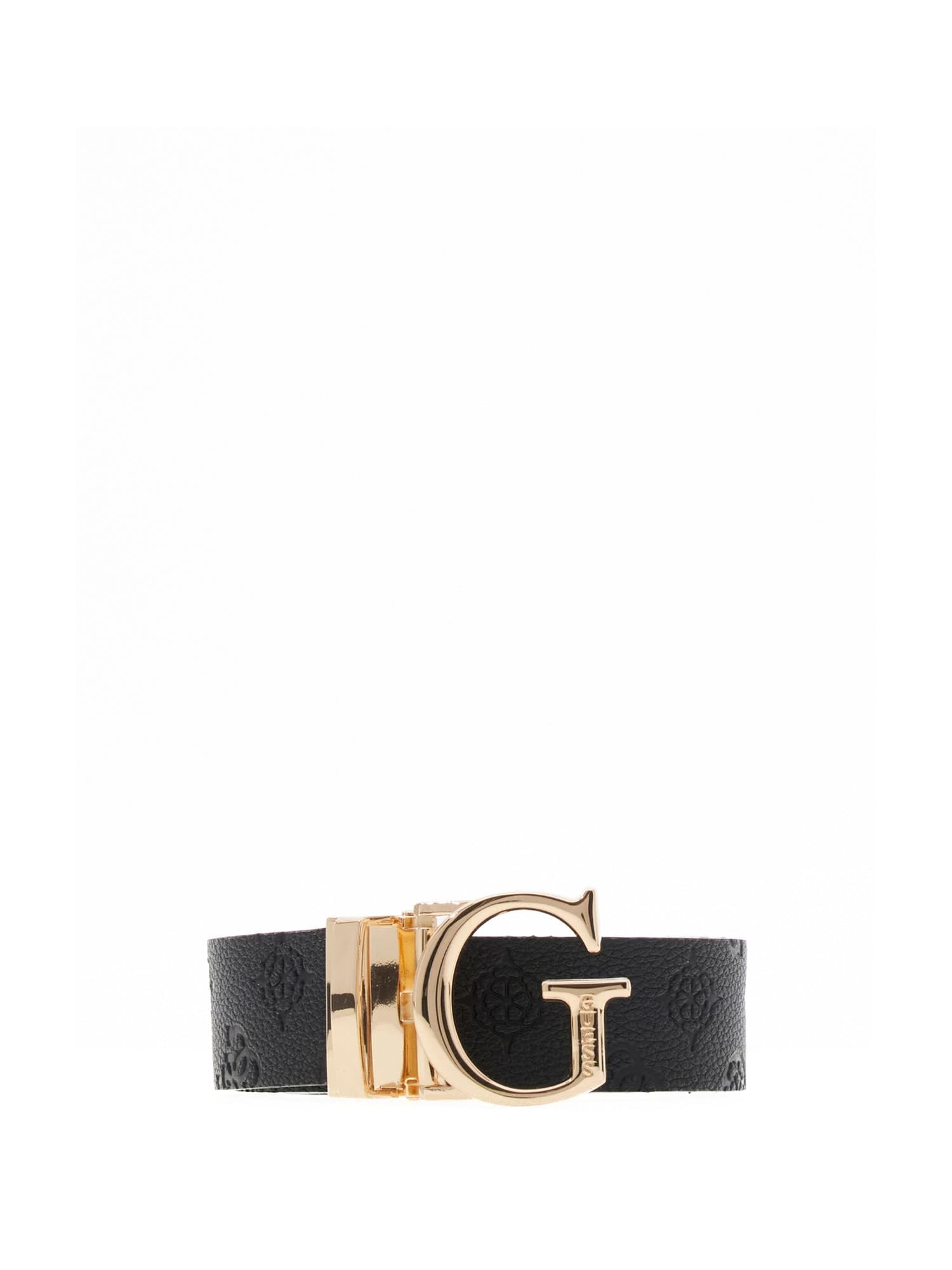 GUESS Women's Belt Ella Logo Adj&Rev Pant Belt Black Logo/Bone Logo