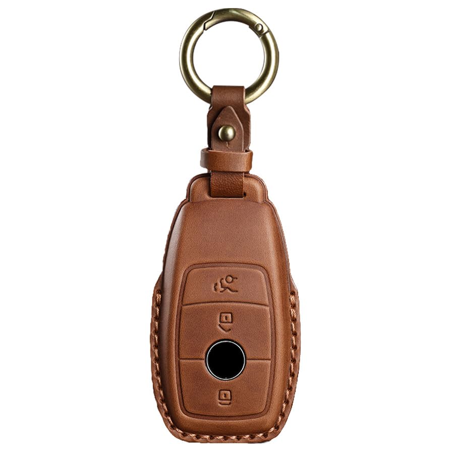 Étui de clé Mercedes marron de haute qualité compatible avec Benz AMG et Classe C E S
