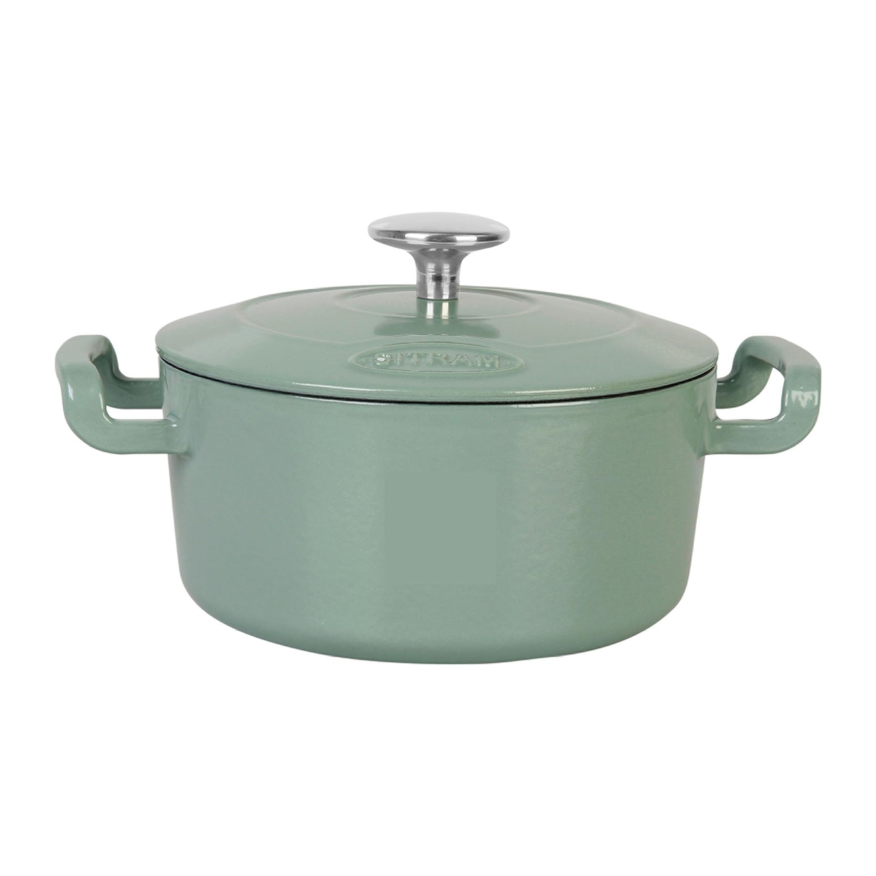 Sitram 715404 COCOTTE Sitrabella Ronde en fonte émaillée Ø20 cm - 2,5 litres - Extérieur émail Vert Sauge intérieur Blanc - toutes sources de chaleur y compris induction - Idéale repas de 2-3 convives