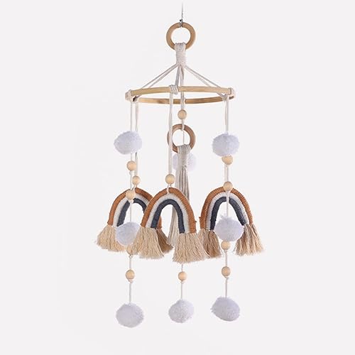 Campanillas de viento de madera colgantes de arcoíris con bolas de fieltro, campanilla de viento para niñas, campanilla de viento colgante para cuna
