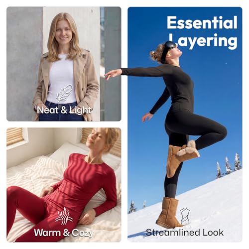 Image of WEERTI Thermal Underwear for Women Long Johns with Fleece Lined Long Underwear Set Cold Weather Pajamas Top Bottom