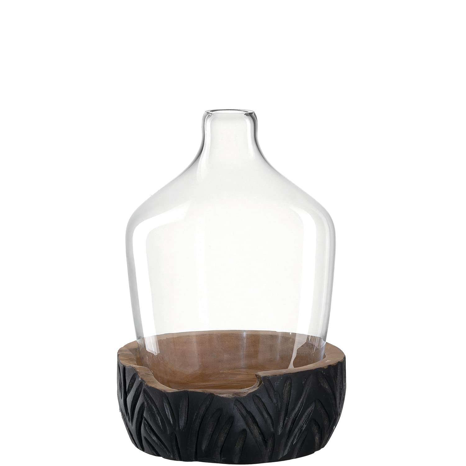 LEONARDO HOME 084398 Vase mit Holzsockel CASOLARE 33 cm, Materialmix, durchsichtig/schwarz
